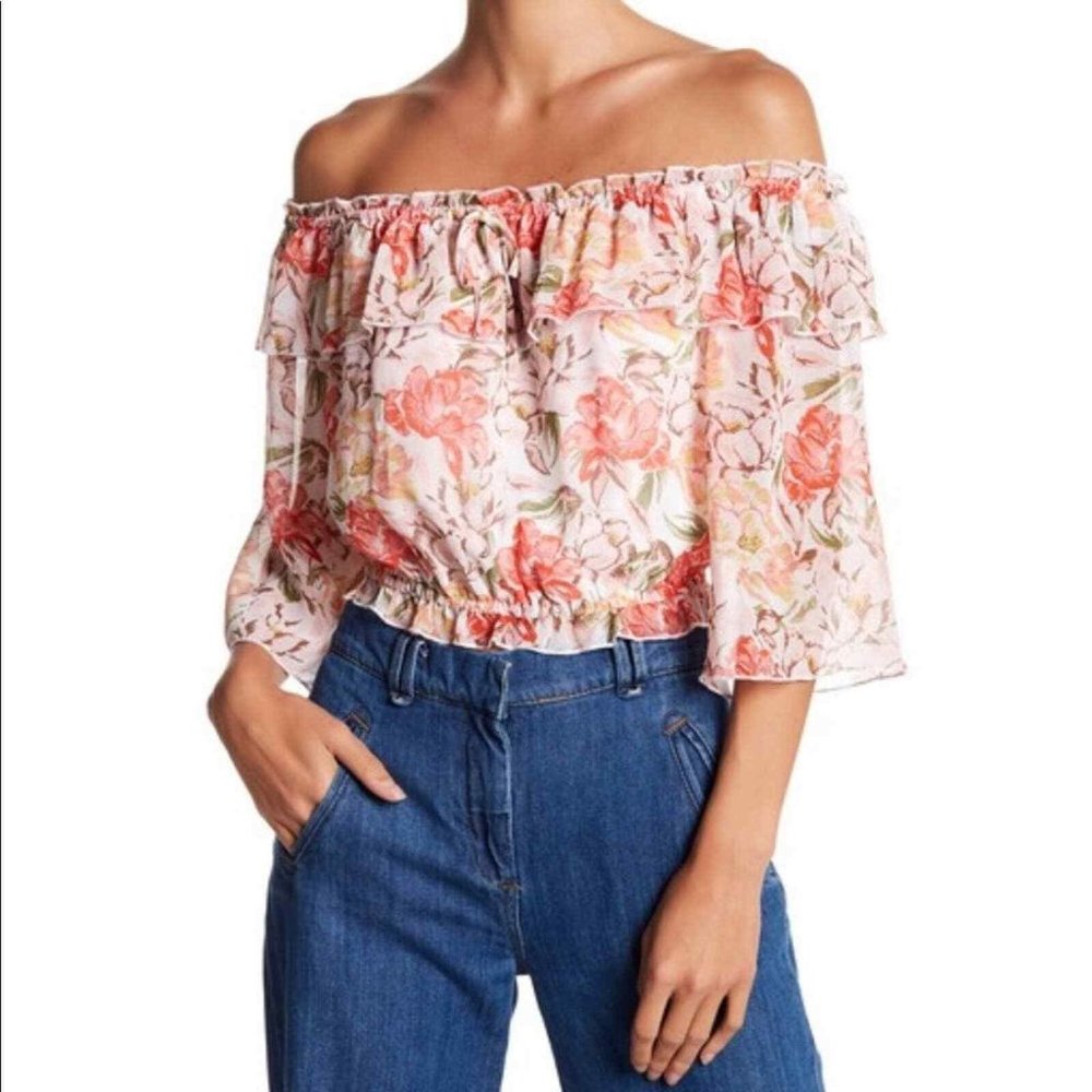 WAYF Cosenza Off the Shoulder Crop top Floral Size Small
